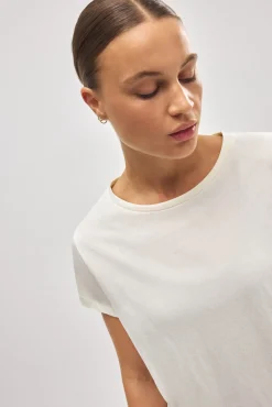 Camiseta algodón básica estilo deportivo marfil