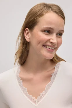 Camiseta interior manga larga bambú marfil