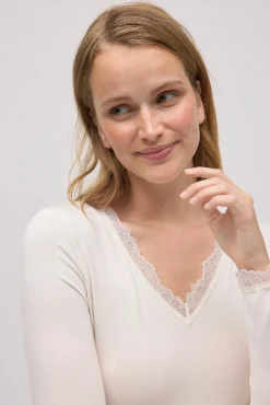 Camiseta interior manga larga bambú marfil