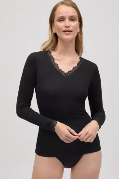 Camiseta interior manga larga bambú negro