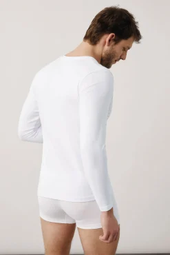 Camiseta interior manga larga cuello pico blanco