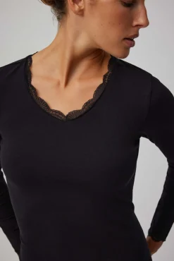 Camiseta lencera manga larga algodón negro