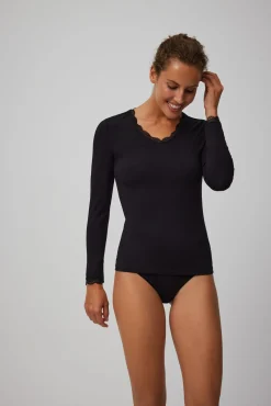 Camiseta lencera manga larga algodón negro