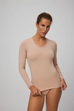 Camiseta lencera manga larga algodón nude