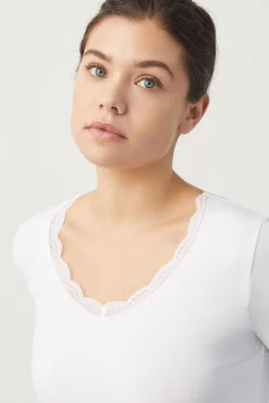 Camiseta lencera manga larga algodón blanco