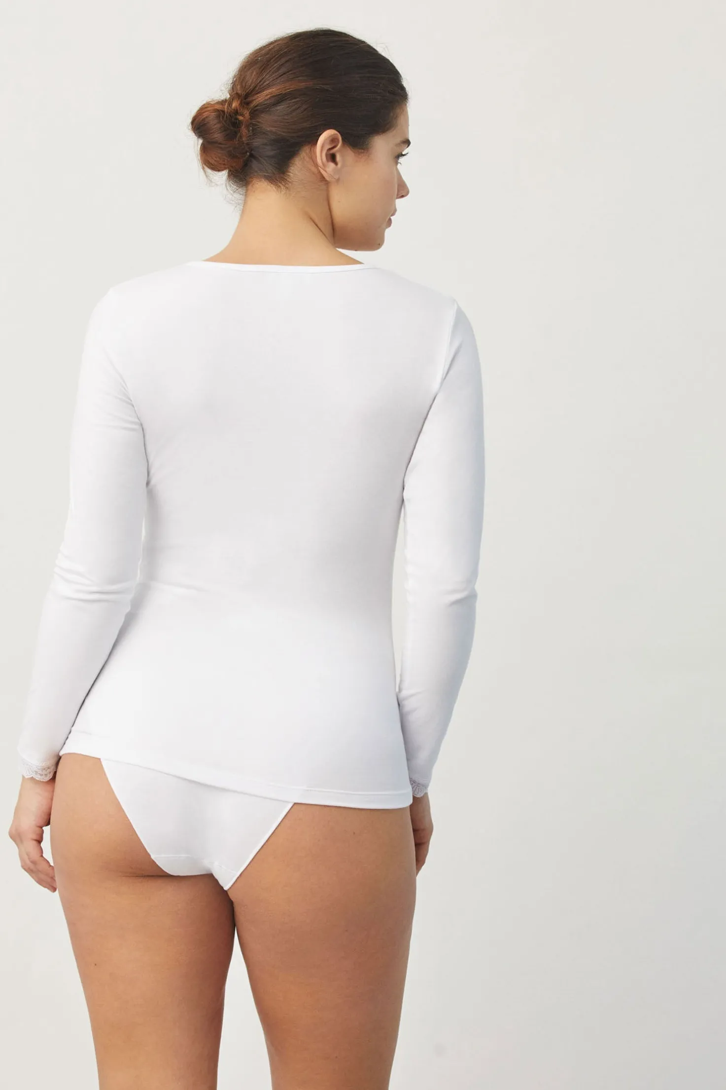 Camiseta lencera manga larga algodón blanco
