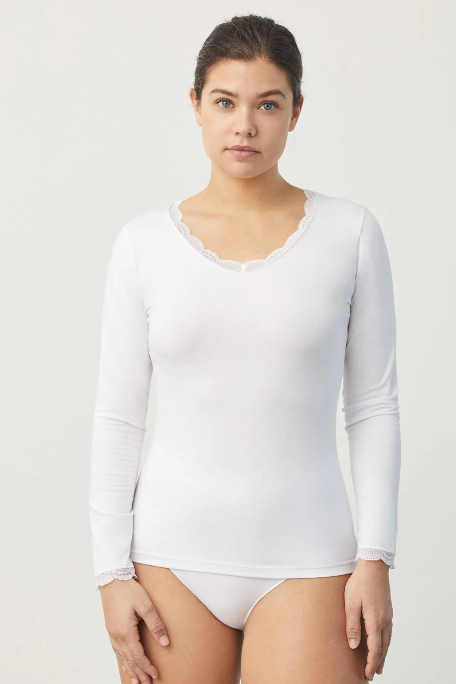 Camiseta lencera manga larga algodón blanco