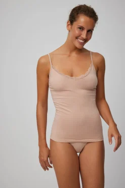 Camiseta lencera tirante fino algodón nude
