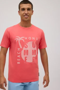 Camiseta manga corta estampada Summer coral