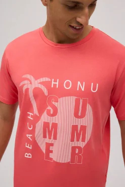 Camiseta manga corta estampada Summer coral