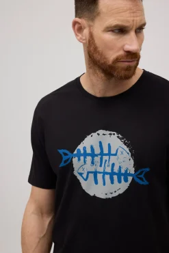 Camiseta manga corta estampada raspas negro