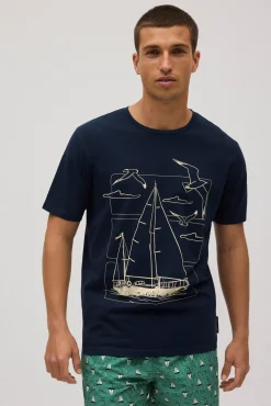 Camiseta manga corta estampada barco