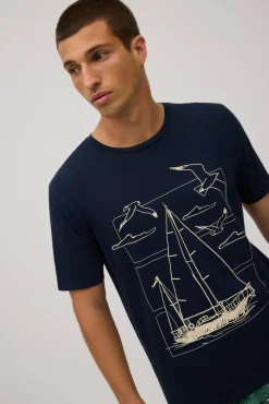 Camiseta manga corta estampada barco