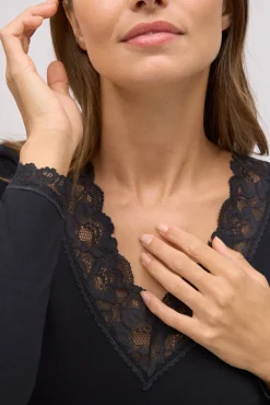 Camiseta manga larga algodón con encaje negra