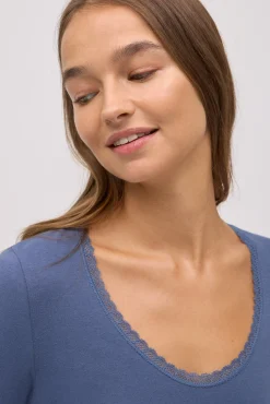 Camiseta manga larga algodón con detalles azul