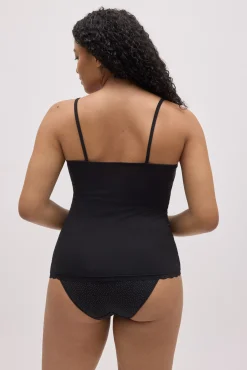 Camiseta tirantes algodón negro detalle fruncido