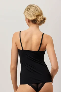 Camiseta tirantes escote de tul negro