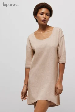 Camisón algodón orgánico manga larga beige