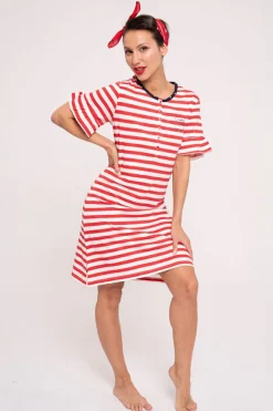 Camisón mujer algodón detalle volantes estampado rayas | MUYDEMI