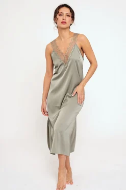 Camisón mujer midi satén verde|MUYDEMI