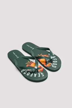 Chanclas verde caqui estampado seafood