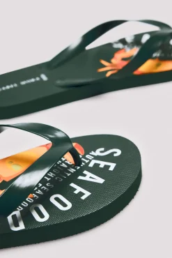 Chanclas verde caqui estampado seafood