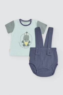 Conjunto bebé camiseta manga corta algodón y culetín con tirantes Crocodino