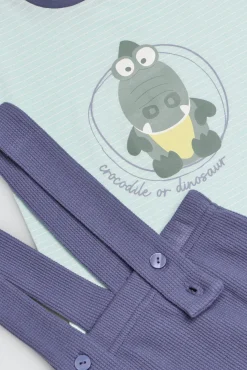 Conjunto bebé camiseta manga corta algodón y culetín con tirantes Crocodino