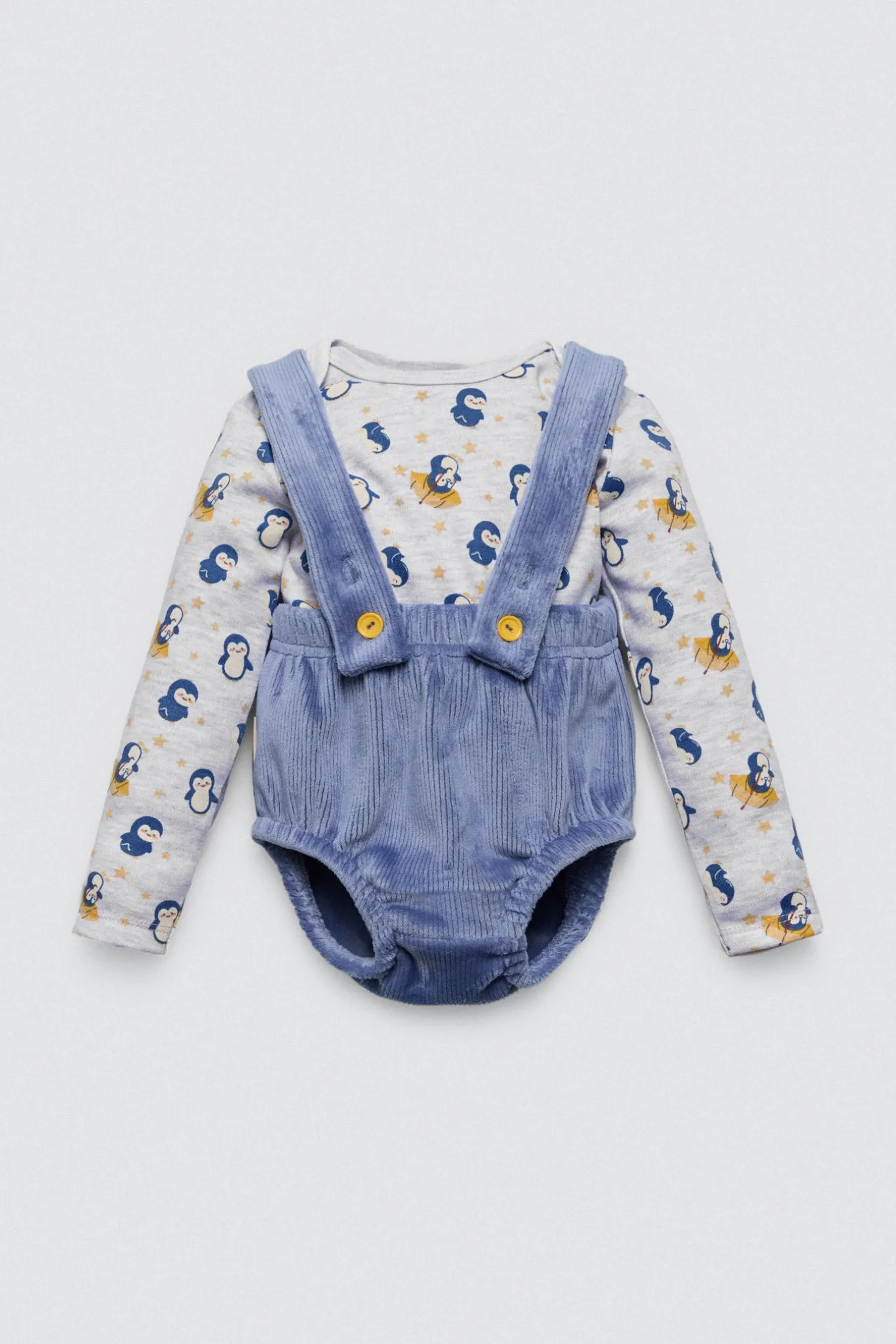 Conjunto bebé peto corto y camiseta manga larga Penguin Toy