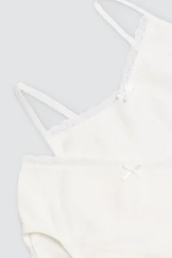 Conjunto camiseta y braguita caladas de niña marfil