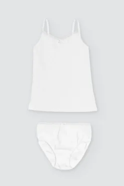 Conjunto camiseta y braguita caladas de niña blanco