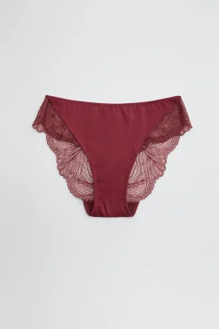 Conjunto lencero sujetador sin aro con relleno y braga midi granate