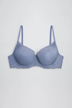 Conjunto lencero sujetador con aro con relleno y brasileña azul