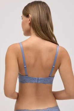 Conjunto lencero sujetador con aro con relleno y brasileña azul