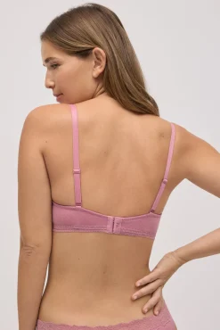 Conjunto lencero sujetador con aro y braga brasileña canalé rosa