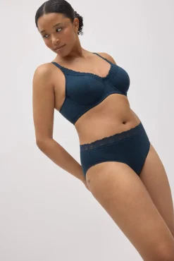 Conjunto lencero sujetador reductor y braga midi canalé marino