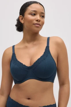 Conjunto lencero sujetador reductor y braga midi canalé marino