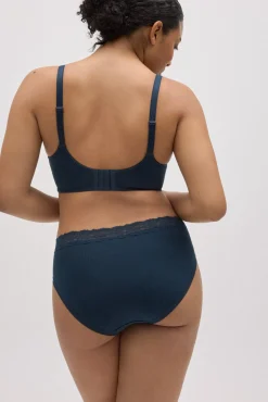 Conjunto lencero sujetador reductor y braga midi canalé marino