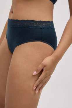 Conjunto lencero sujetador reductor y braga midi canalé marino