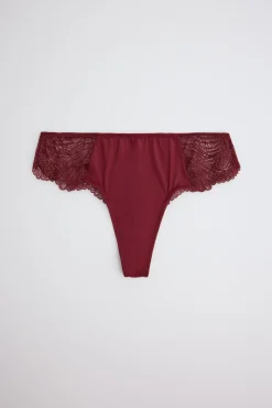 Conjunto lencero sujetador push up y tanga granate