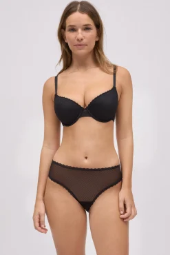 Conjunto sujetador con aro con relleno copa B y braga midi negro