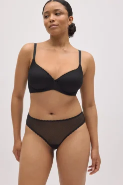 Conjunto sujetador con aro con relleno copa C y braga midi negro