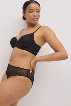 Conjunto sujetador con aro con relleno copa C y braga midi negro