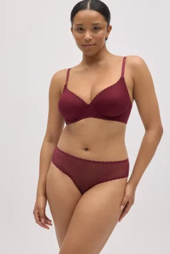 Conjunto sujetador con aro con relleno copa C y braga midi granate