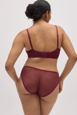 Conjunto sujetador con aro con relleno copa C y braga midi granate