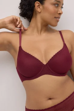 Conjunto sujetador con aro con relleno copa C y braga midi granate