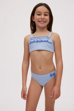 Culetín niña estampado rayas azules con textura detalle flores
