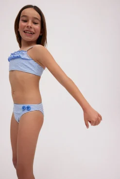 Culetín niña estampado rayas azules con textura detalle flores