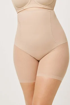 Faja alta abdominal reductora tejido de tul compresión media nude