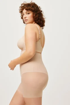 Faja alta abdominal reductora tejido de tul compresión media nude